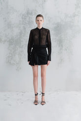 Satin Draped Mini Skirt With Side Knot Detail And Invisible Back Zipper Closure